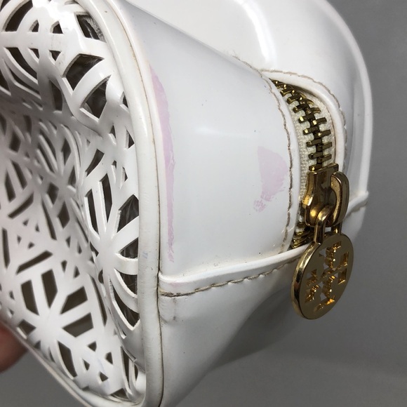 Tory Burch White Laser Cut Make Up Bag - Picture 6 of 12